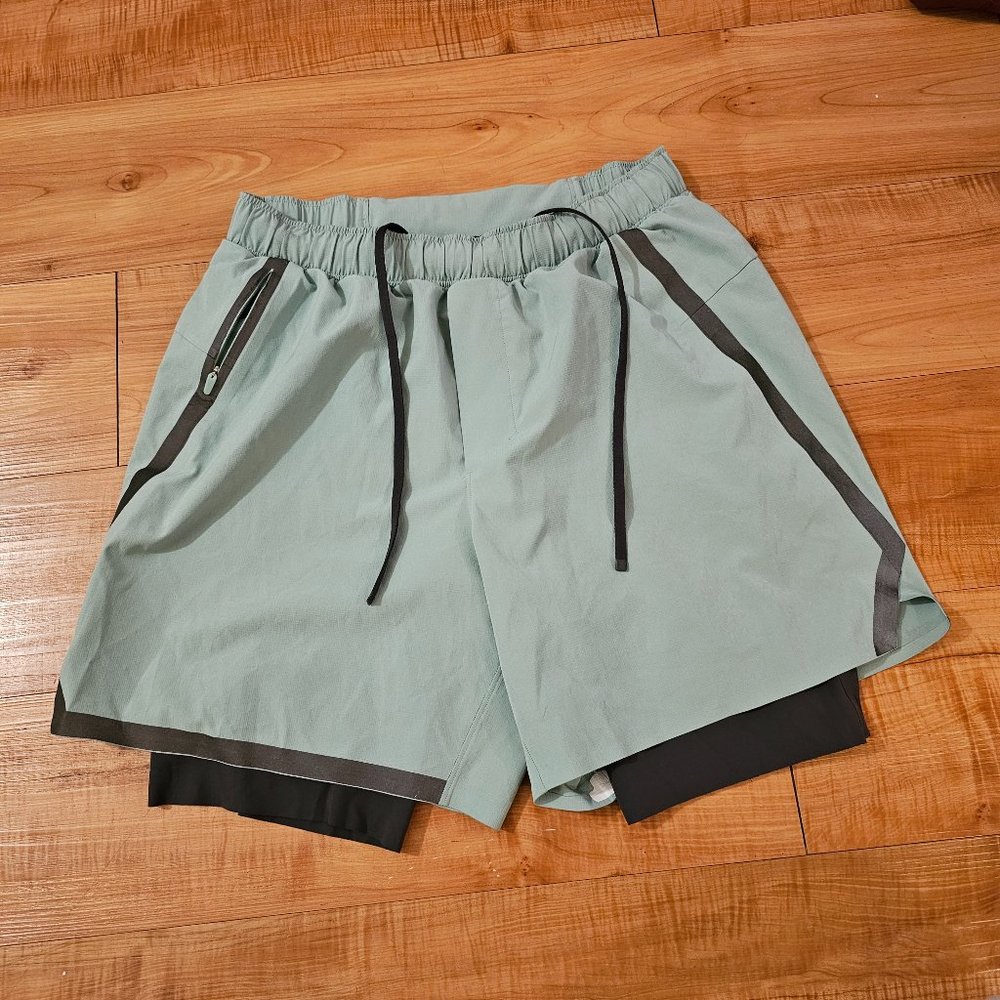 Lululemon Mens Light Blue Turquoise Performance Shorts Medium With Liner 5Inch
